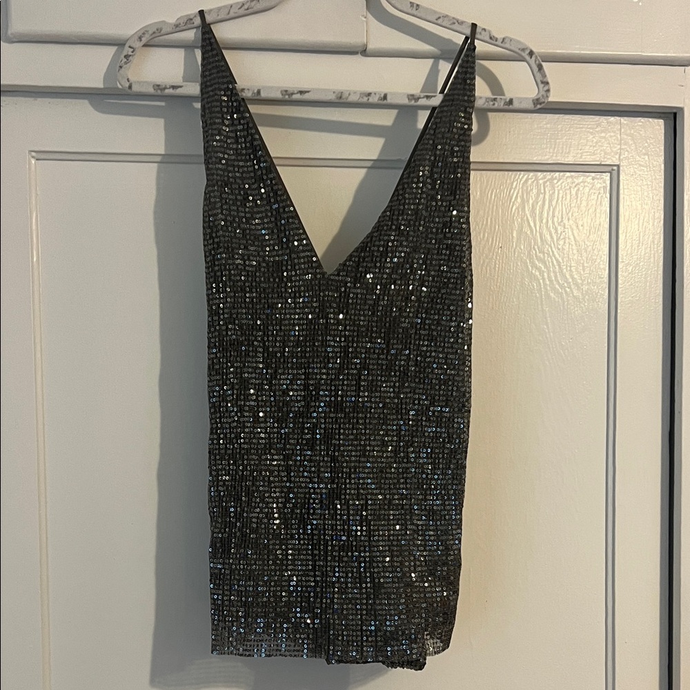 Express Gray and Silver Sequin Blouse